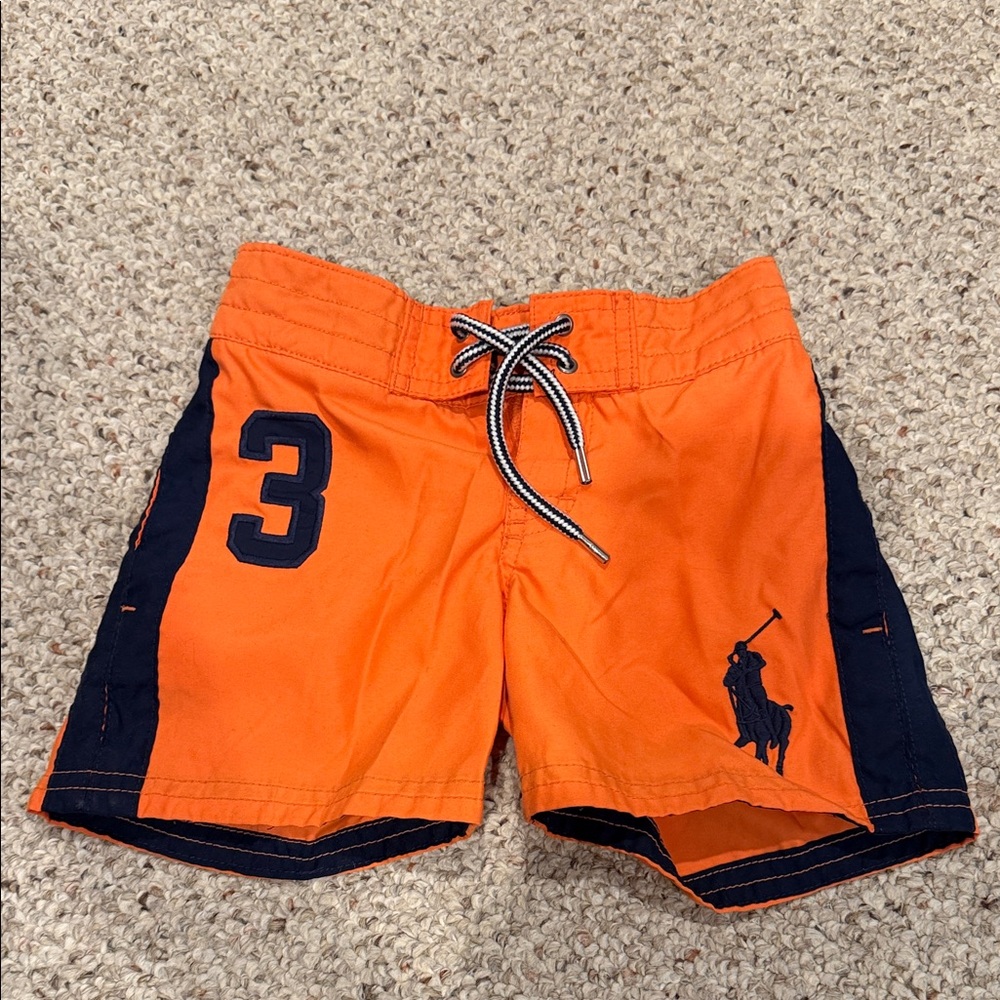 Polo by Ralph Lauren Orange and Navy Kids Swim Trunks